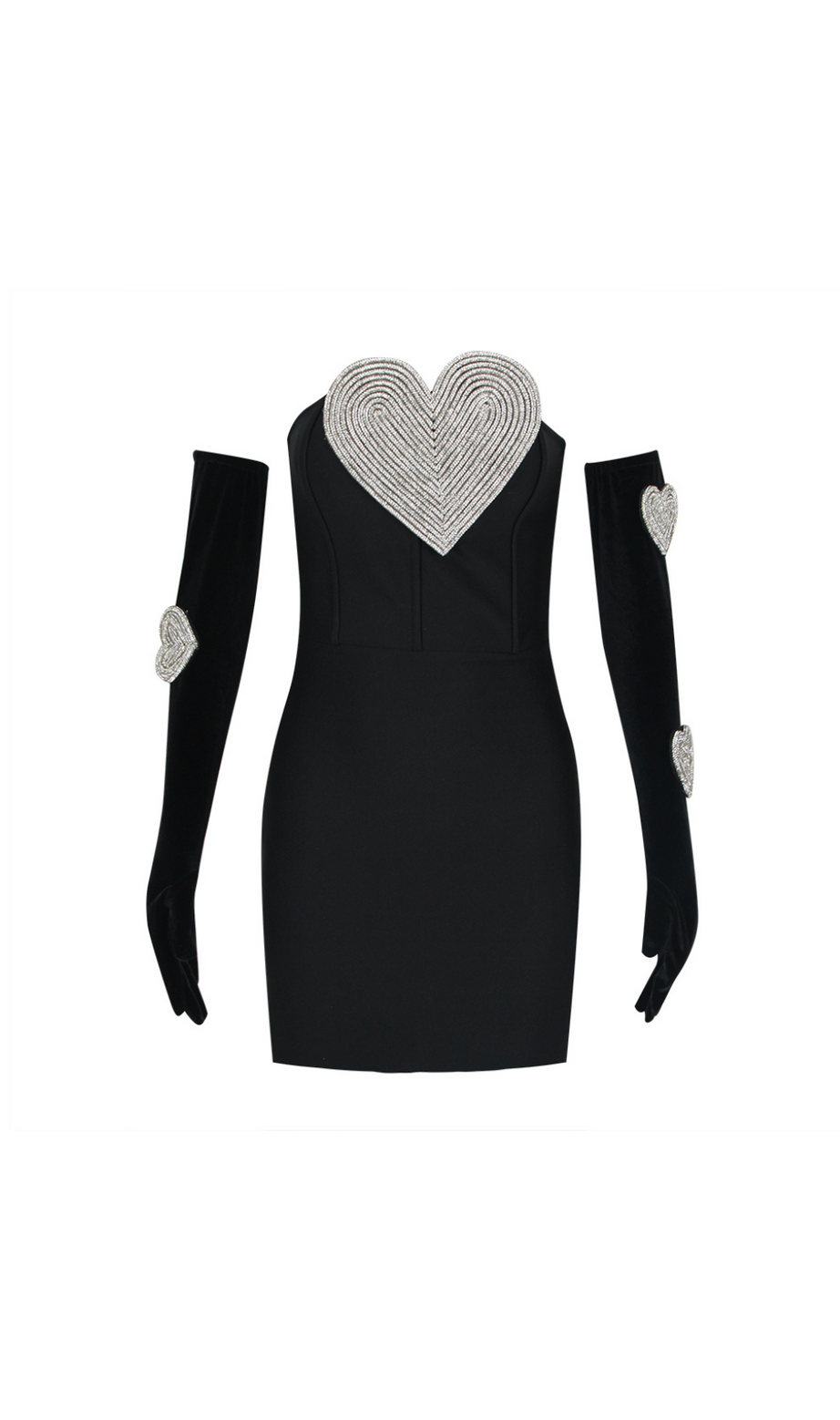 TRÄGERLOSES MINIKLEID MIT HERZVERZIERUNG