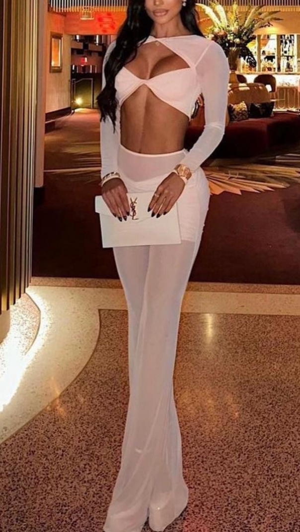 AIIZIE LONG SLEEVE DRAPED TWO PIECE JUMPSUIT NUDE - product image