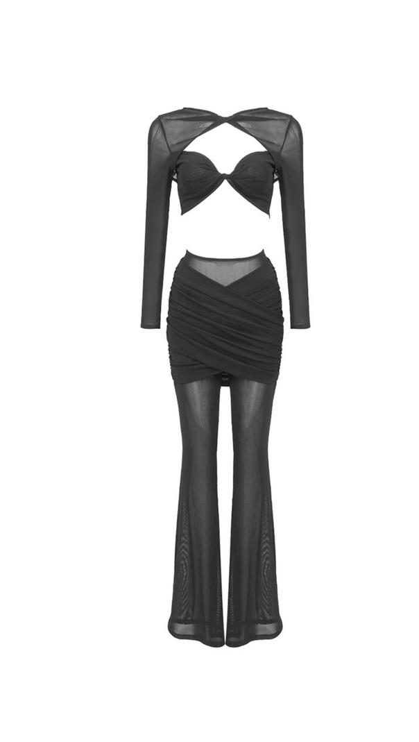 AIIZIE LONG SLEEVE DRAPED TWO PIECE JUMPSUIT BLACK - product image