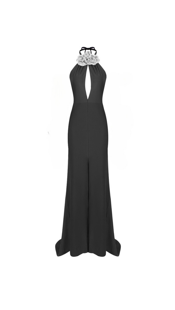 AIIZIE CRYSTAL-EMBELLISHED APPLIQUÉD SILK-CREPE HALTERNECK GOWN - product image