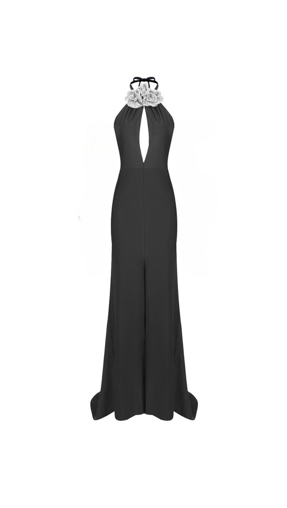CRYSTAL-EMBELLISHED APPLIQUÉD SILK-CREPE HALTERNECK GOWN