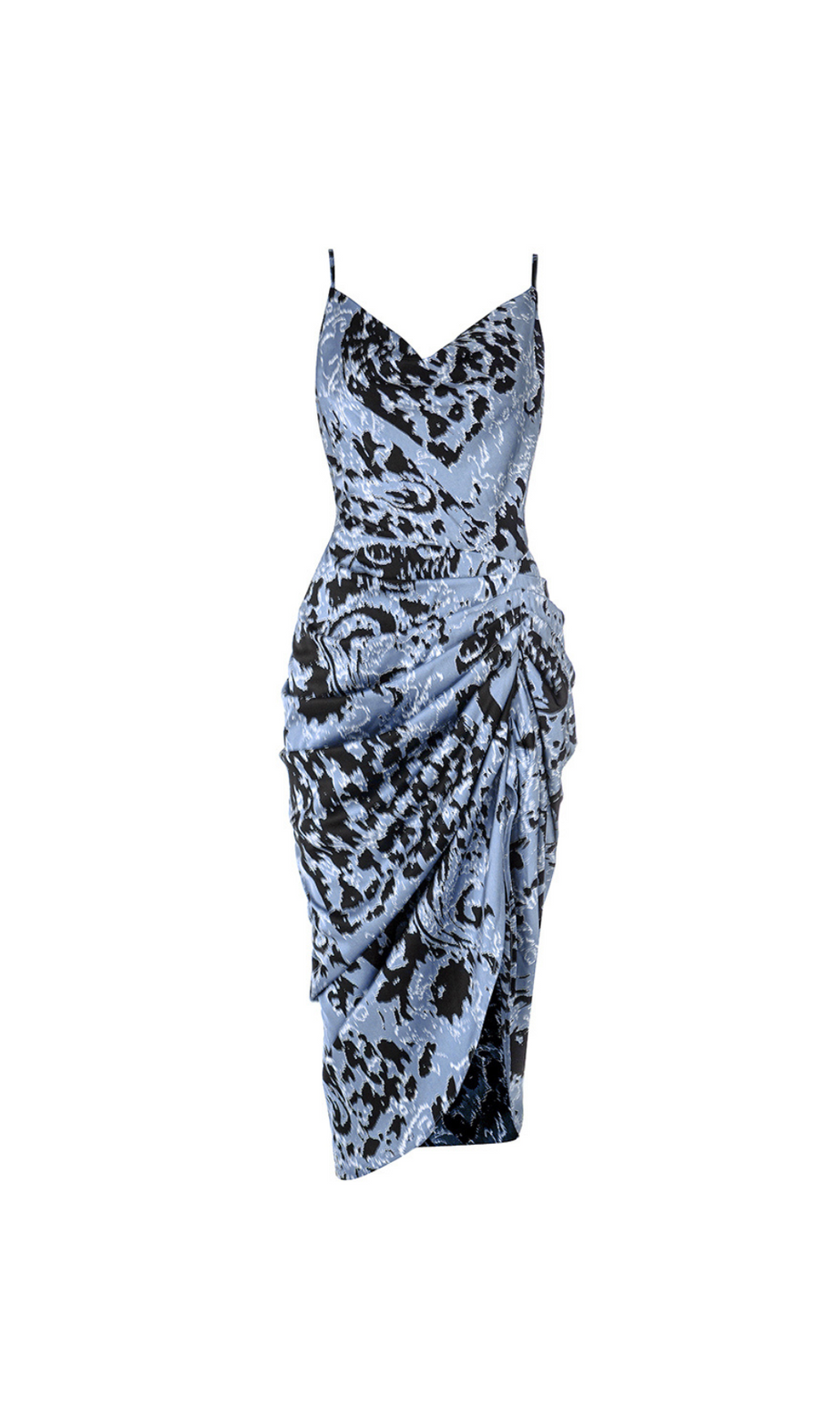 DRAPIERTES MIDIKLEID STEEL IN BLAU