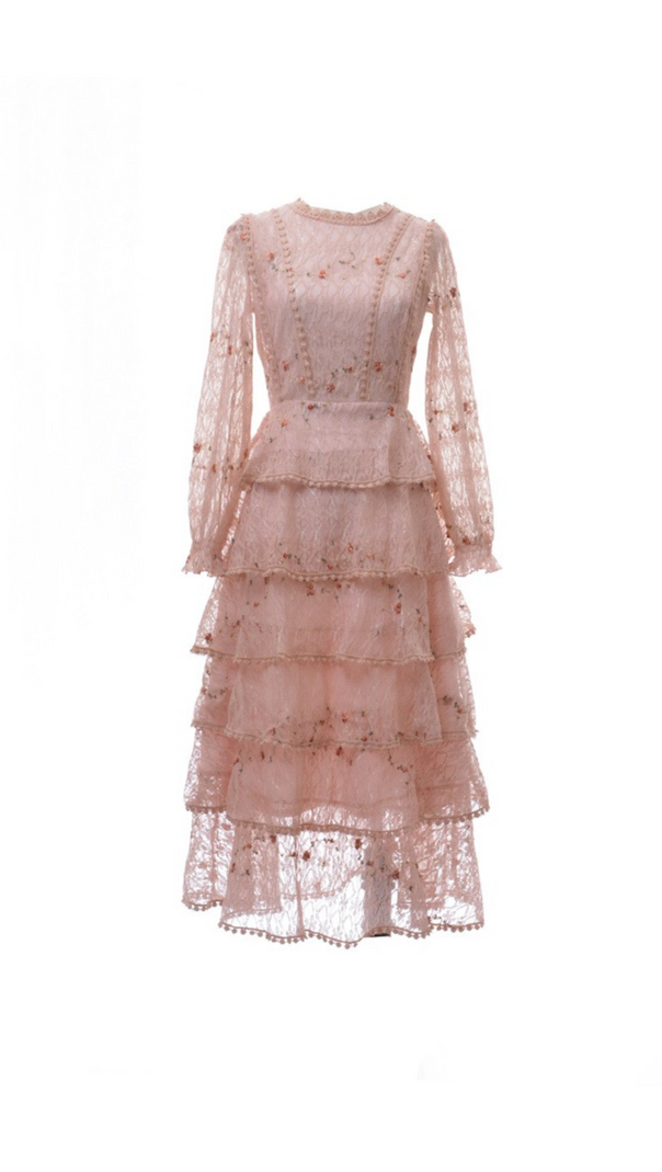 AIIZIE PINK FLORAL LACE MIDI DRESS - product image