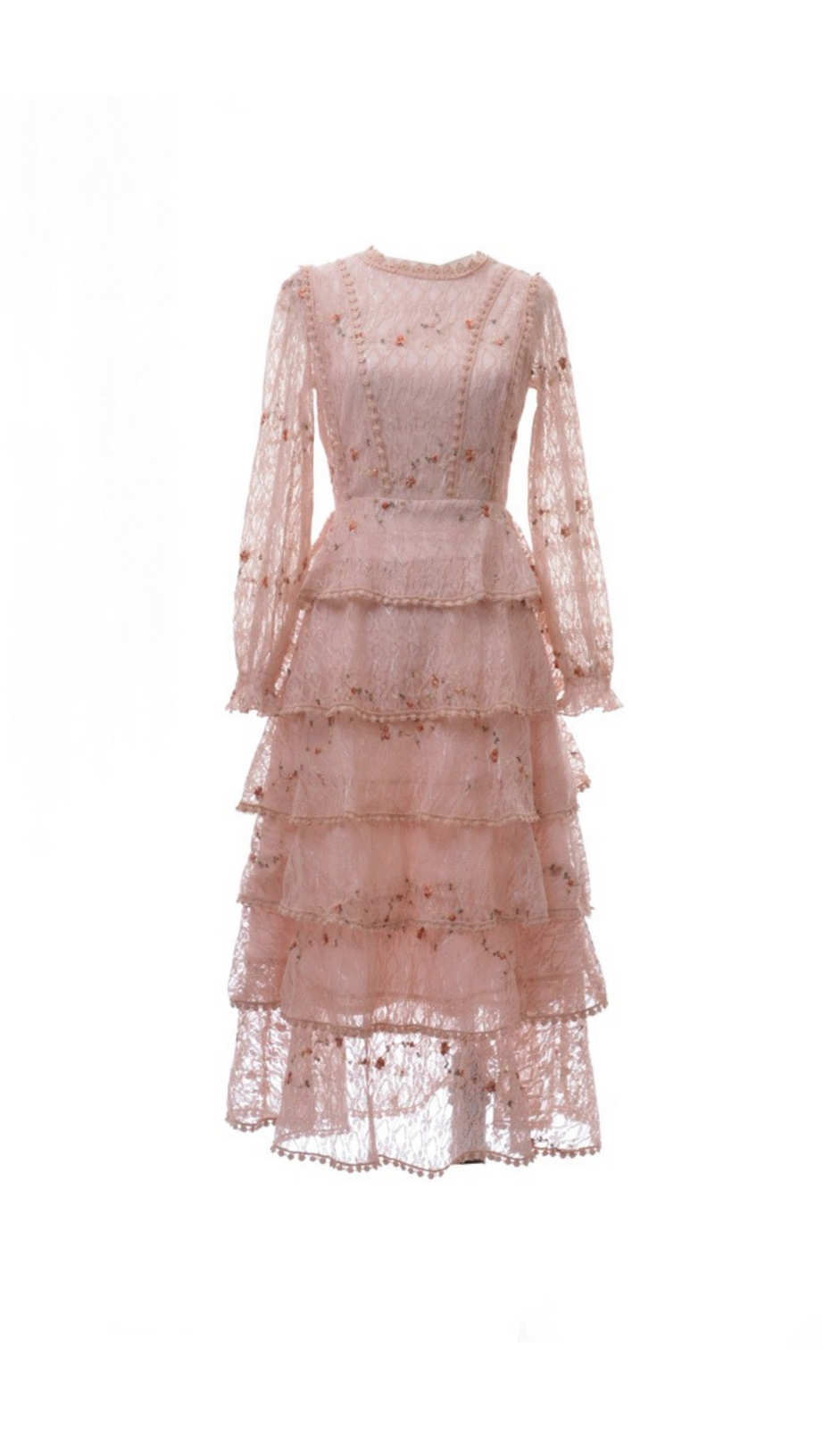 PINK FLORAL LACE MIDI DRESS