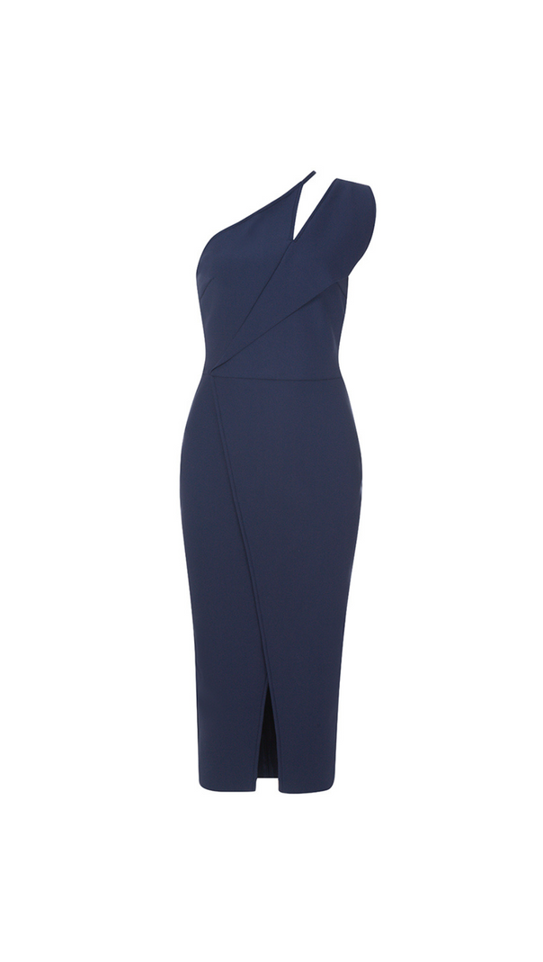 AIIZIE ONE SHOULDER DETAIL MIDI DRESS DARK BLUE - product image