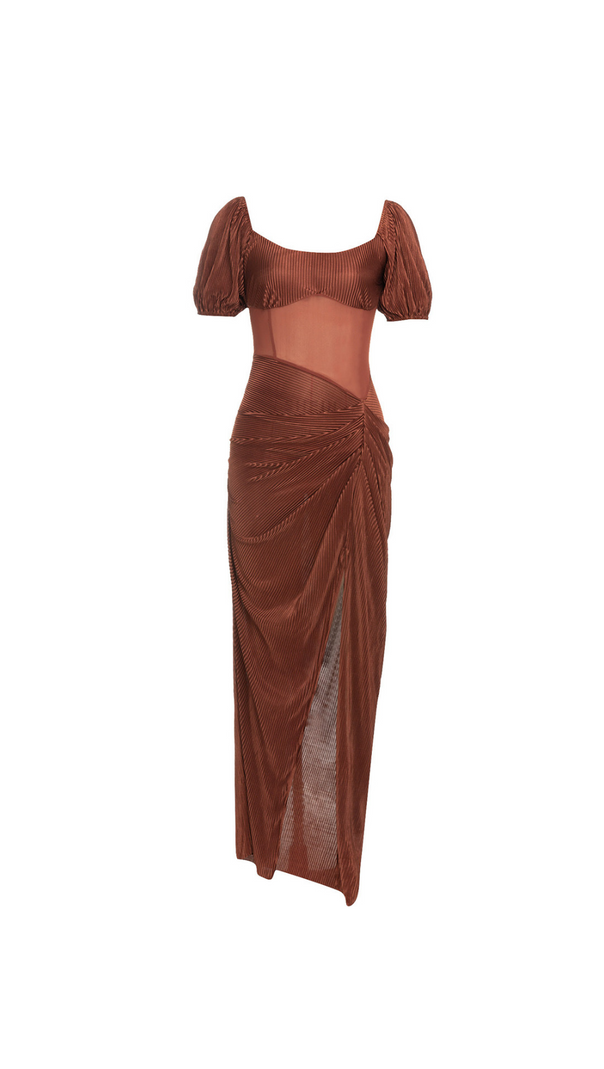 AIIZIE PUFF SLEEVE TWIST FRONT SPLIT THIGH DRESS - product image