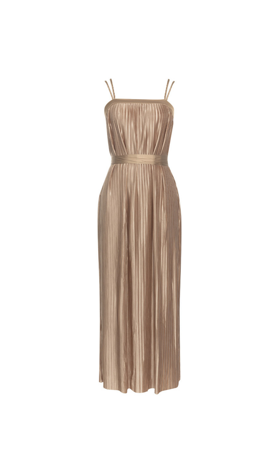 KHAKI-CAMI-KLEID MIT PLISSIERTEM SAUM 