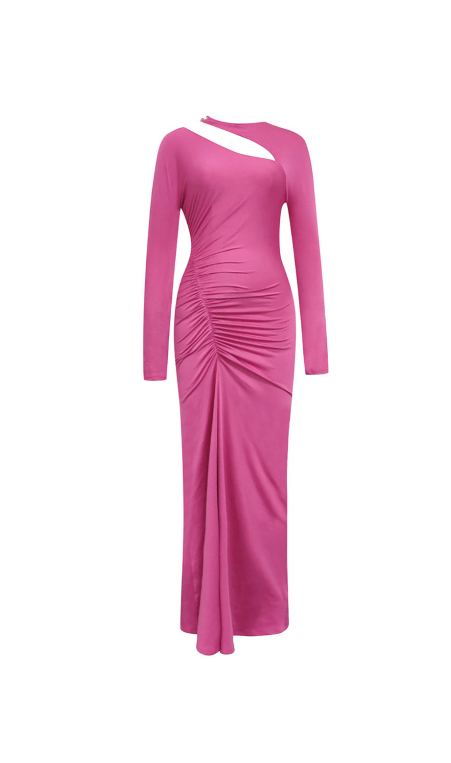 ASYMMETRIC RUCHED LONG SLEEVE MAXI DRESS