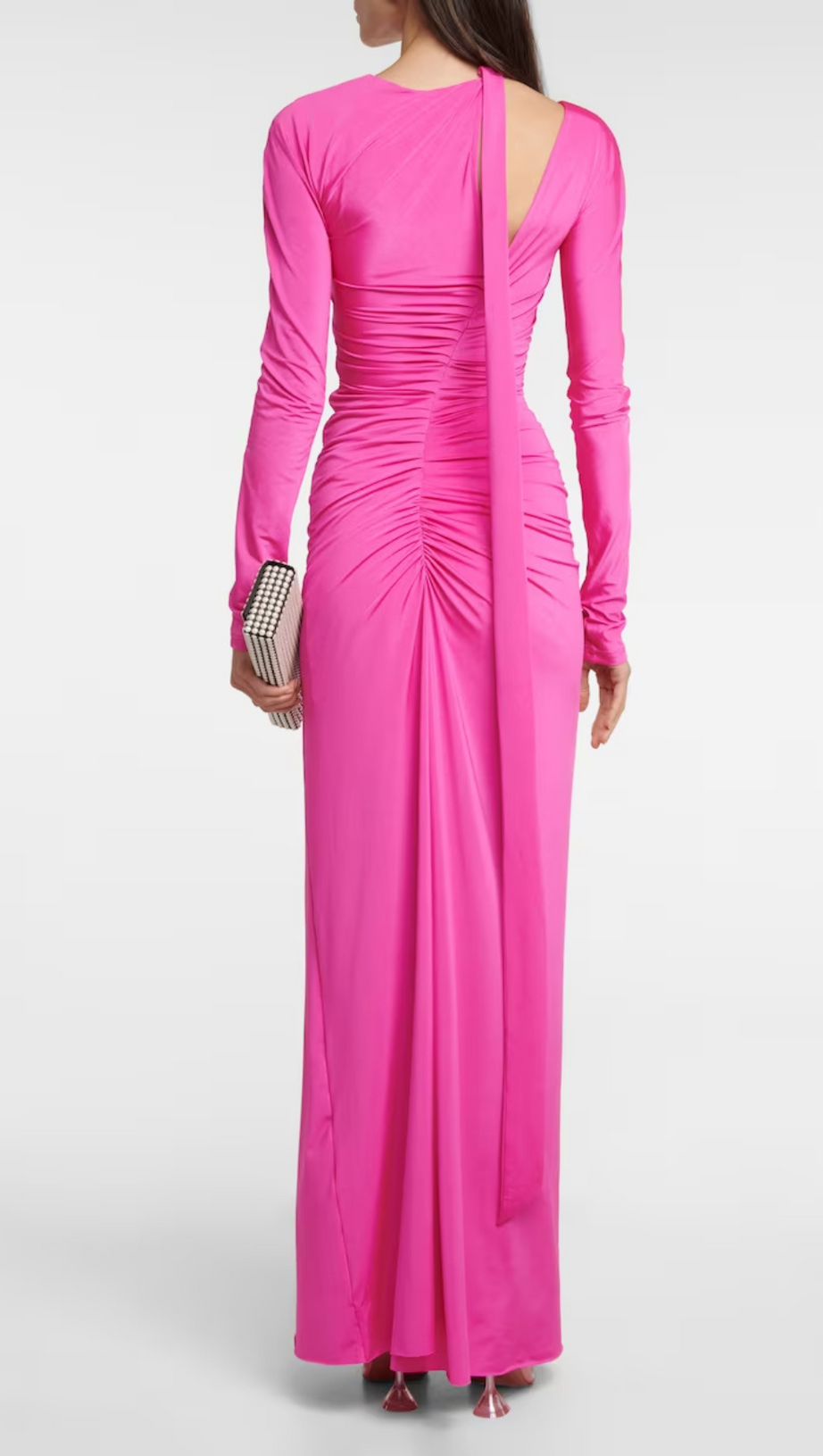 ASYMMETRIC RUCHED LONG SLEEVE MAXI DRESS