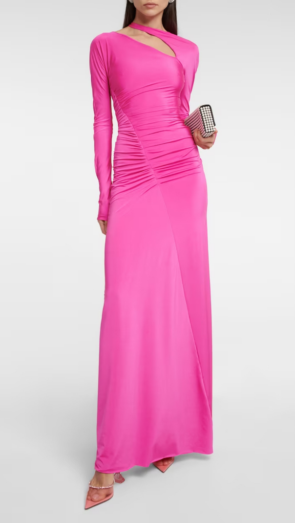 AIIZIE ASYMMETRIC RUCHED LONG SLEEVE MAXI DRESS - product image