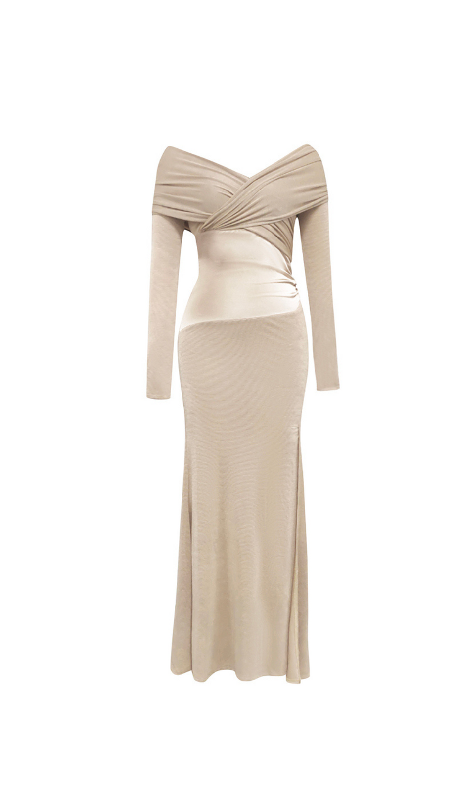 LONG SLEEVE DRAPED MAXI DRESS NUDE