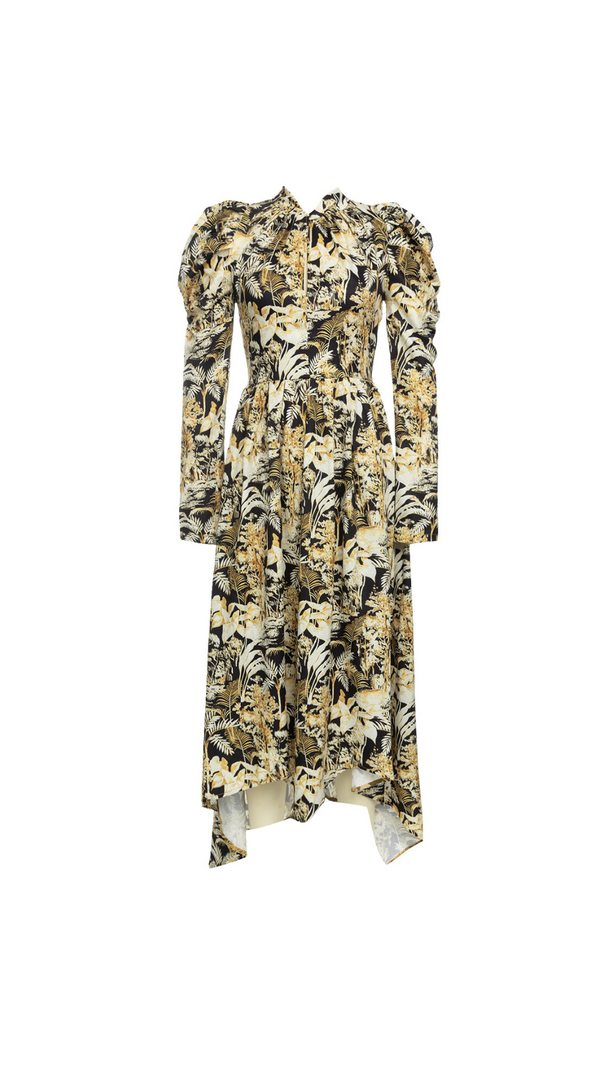 Kleid mit tropischem Print und asymmetrischem Saum 