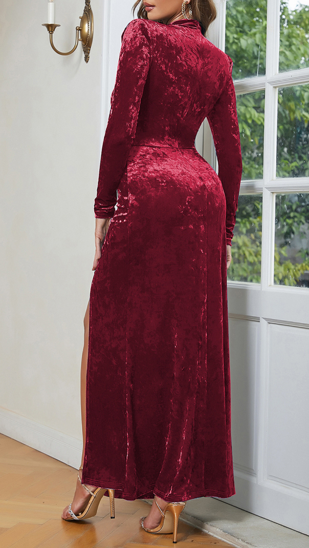 AIIZIE VELVET LONG SLEEVE HOLLOW WAIST MAXI DRESS - product image
