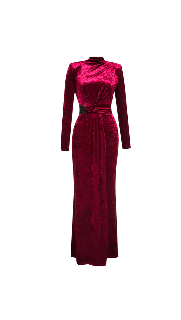 AIIZIE VELVET LONG SLEEVE HOLLOW WAIST MAXI DRESS - product image