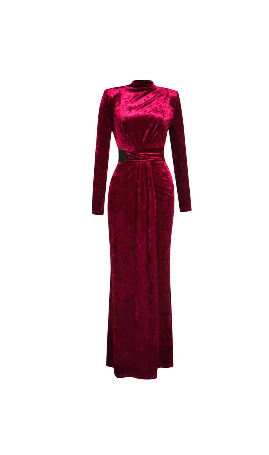SAMT-MAXIKLEID MIT LANGEN ÄRMELN UND HOHLTAILLE 