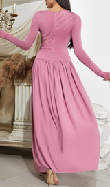 LONG SLEEVE RUCHED FLOWY MAXI DRESS