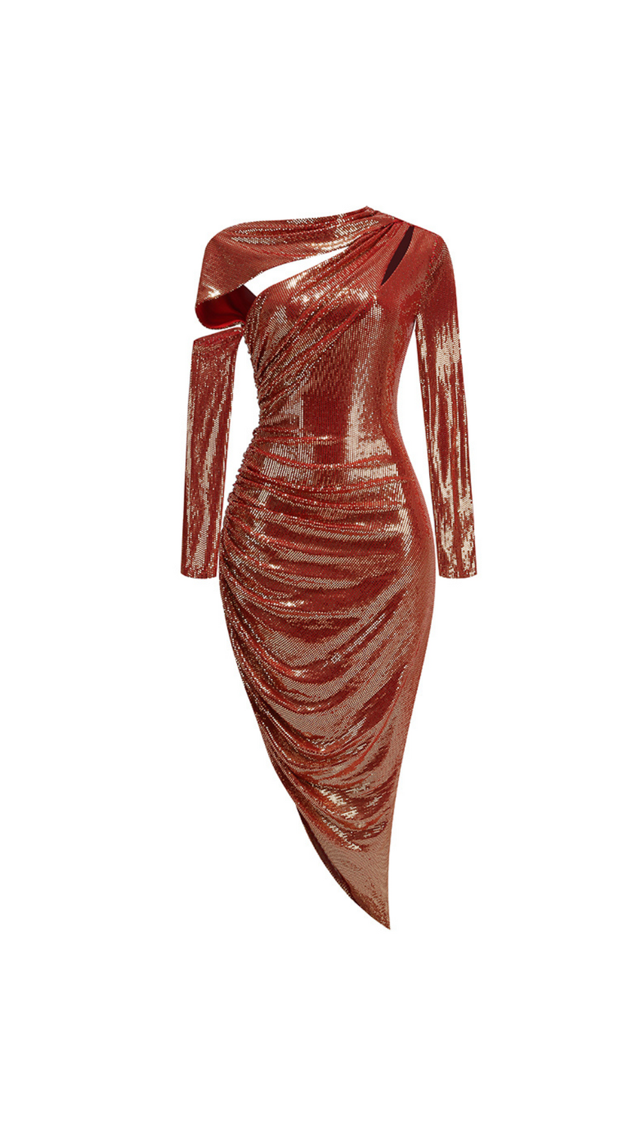 CUTOUT RUCHED SEQUIN SLIT DRESS