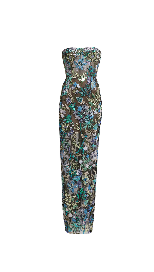AIIZIE STRAPLESS FLORAL-EMBELLISHED COLUMN GOWN - product image