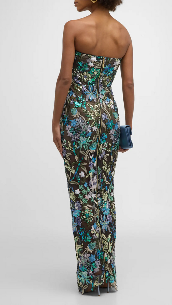 AIIZIE STRAPLESS FLORAL-EMBELLISHED COLUMN GOWN - product image