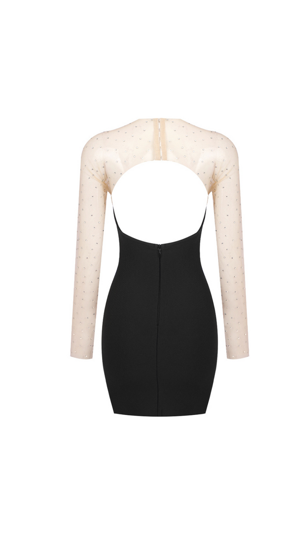 AIIZIE LONG SLEEVE CRYSTAL MESH DRESS BLACK - product image