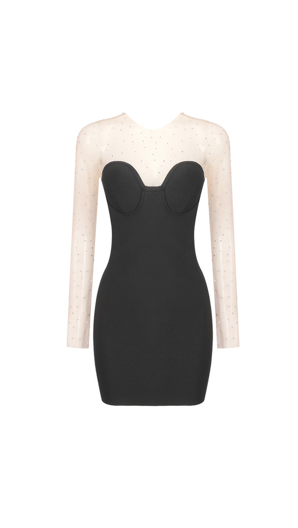 AIIZIE LONG SLEEVE CRYSTAL MESH DRESS BLACK - product image
