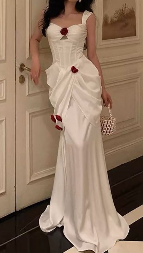 AIIZIE ROSE FLOWER SUSPENDER PLEATED MAXI DRESS - product image