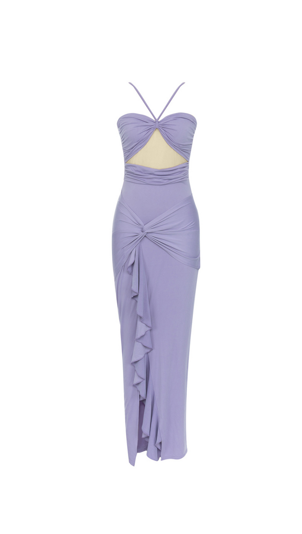 AIIZIE RUCHED CUT OUT RUFFLES SLIT CAMI DRESS - product image
