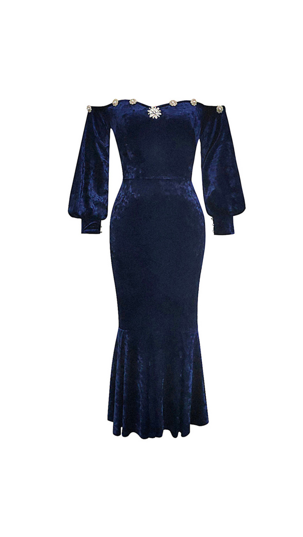 AIIZIE VELVET ONE-SHOULDER WRAPPED HIP MIDI DRESS - product image