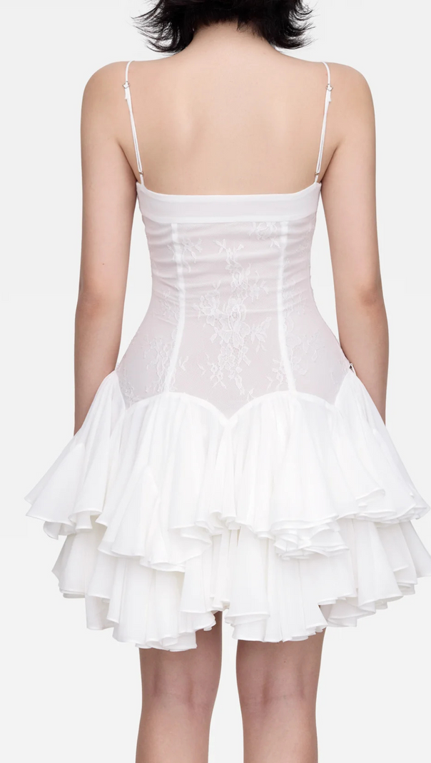 AIIZIE SPAGHETTI STRAPS RUFFLE MINI DRESS - product image