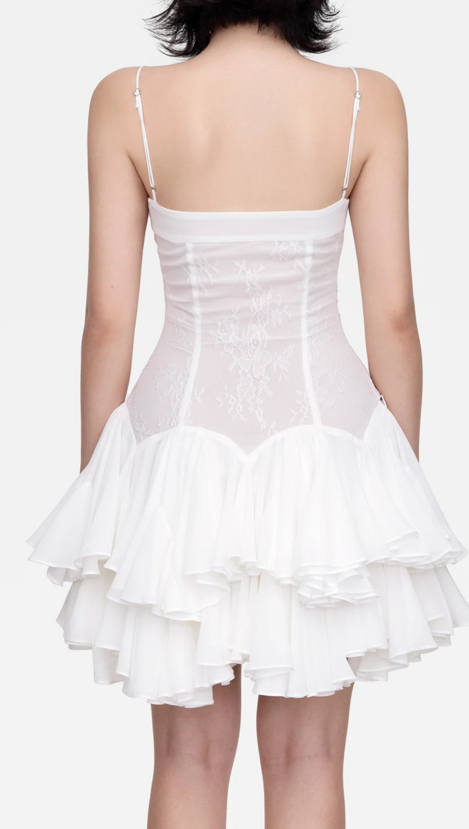 SPAGHETTI STRAPS RUFFLE MINI DRESS