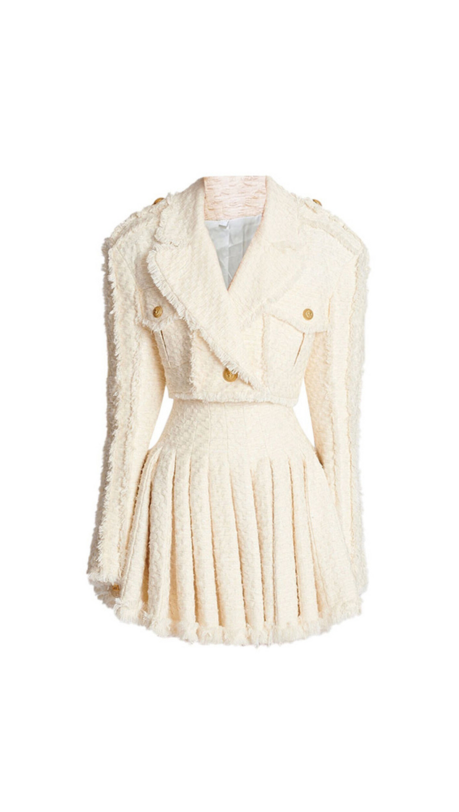 TWEED CROPPED SETS WITH PLATED IN LVORY