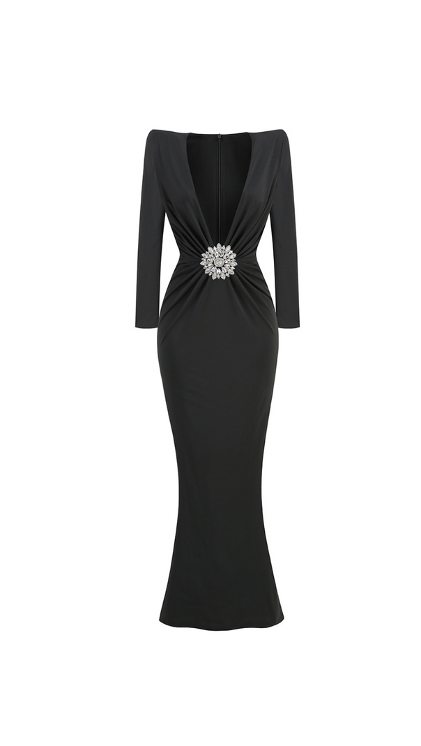 AIIZIE FLORAL-EMBELLISHED CRÊPE MAXI DRESS IN BLACK - product image