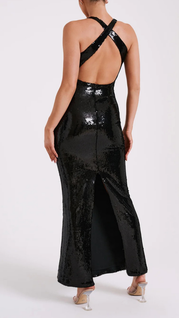 AIIZIE ROSE SEQUIN MAXI DRESS IN BLACK - product image