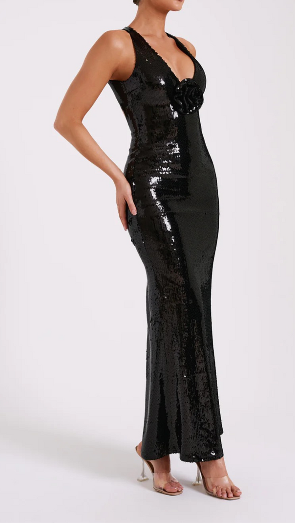 AIIZIE ROSE SEQUIN MAXI DRESS IN BLACK - product image