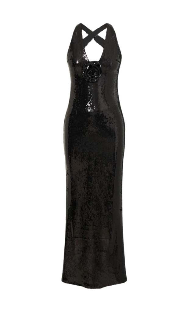 ROSE SEQUIN MAXI DRESS IN BLACK