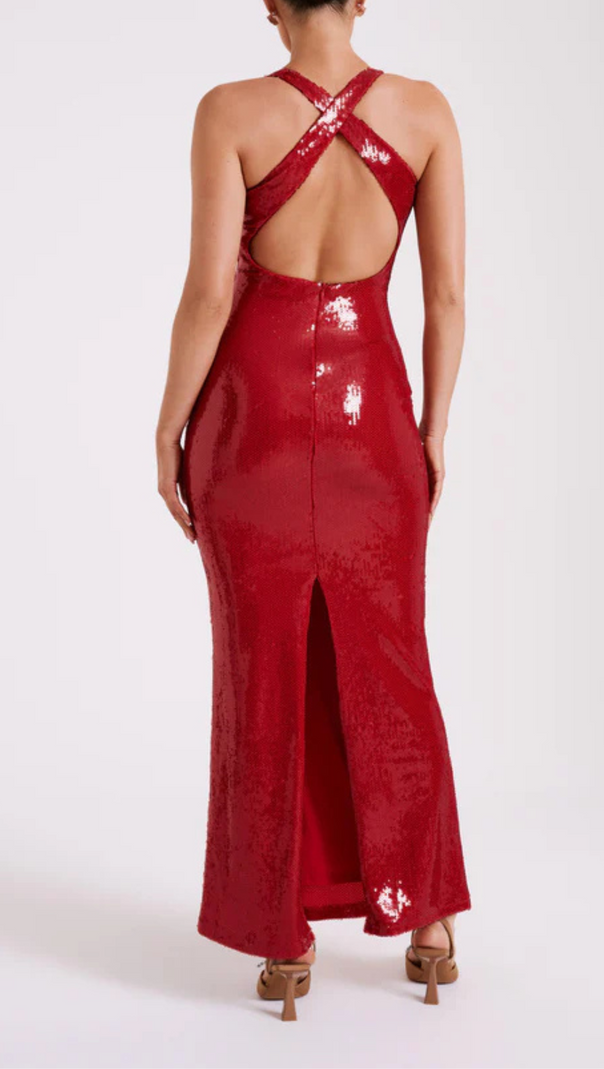 AIIZIE ROSE SEQUIN MAXI DRESS IN RED - product image