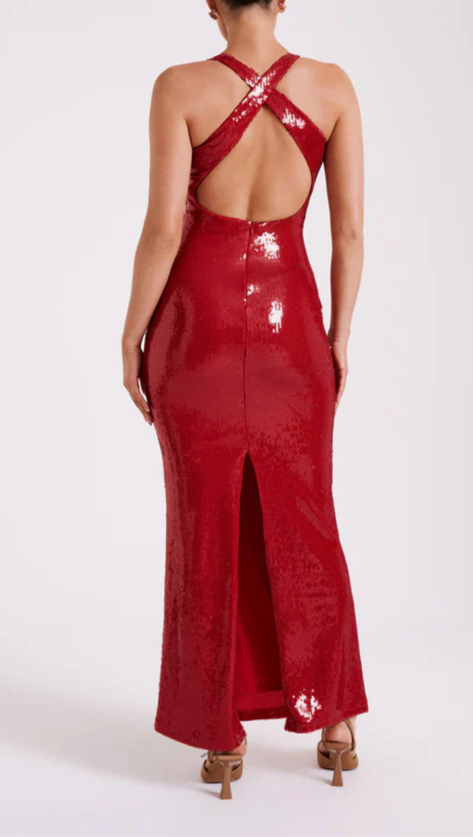 ROSE SEQUIN MAXI DRESS IN RED