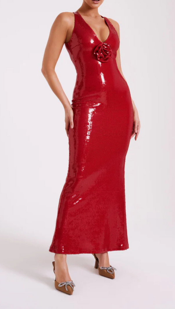 AIIZIE ROSE SEQUIN MAXI DRESS IN RED - product image