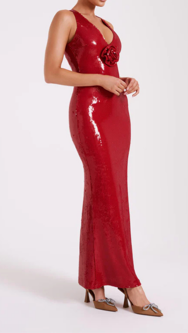 AIIZIE ROSE SEQUIN MAXI DRESS IN RED - product image