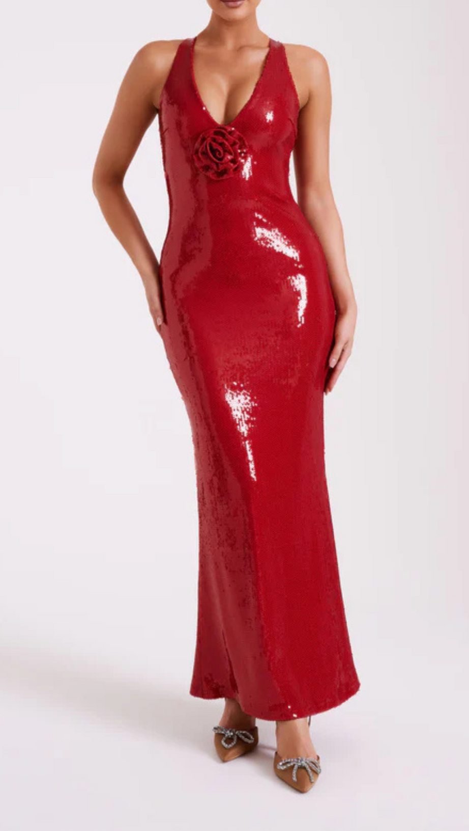 ROSE SEQUIN MAXI DRESS IN RED
