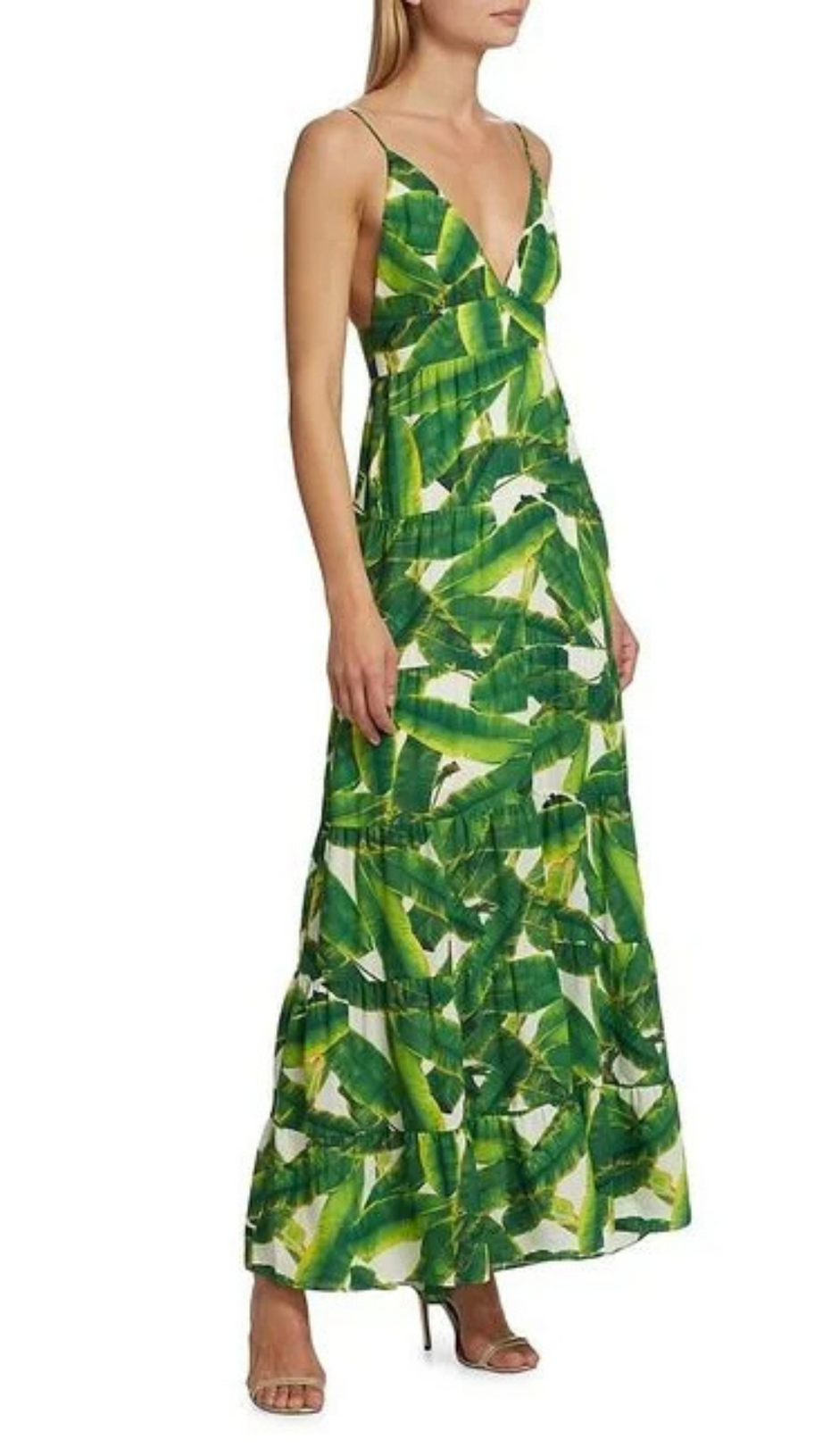 LEAF-PRINT STRAP MAXI DRESS