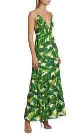 LEAF-PRINT STRAP MAXI DRESS