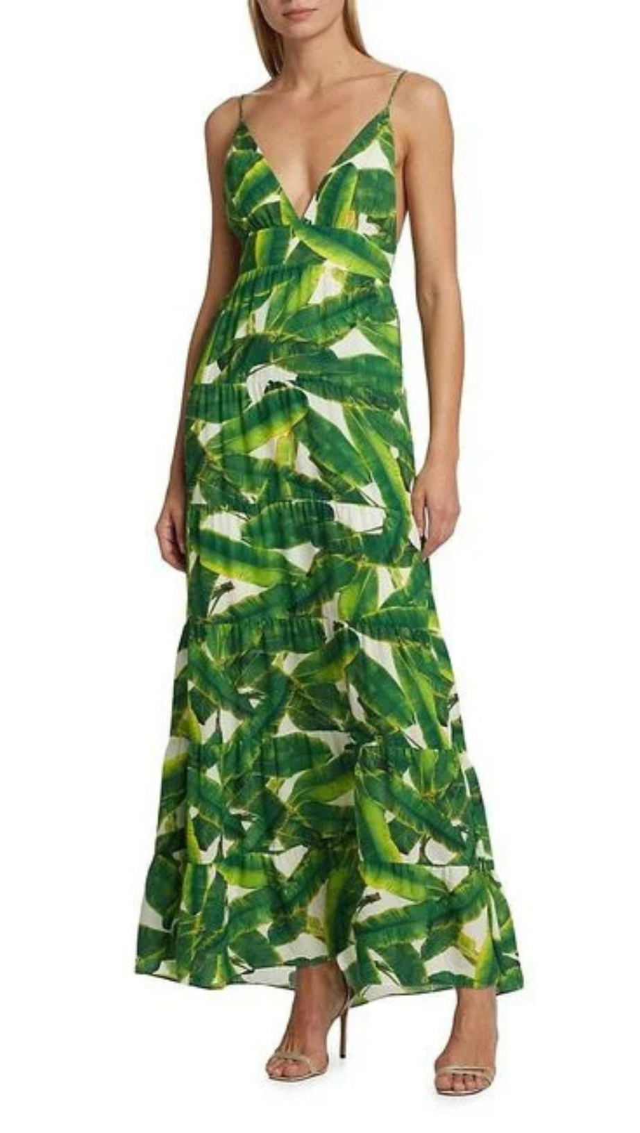 LEAF-PRINT STRAP MAXI DRESS