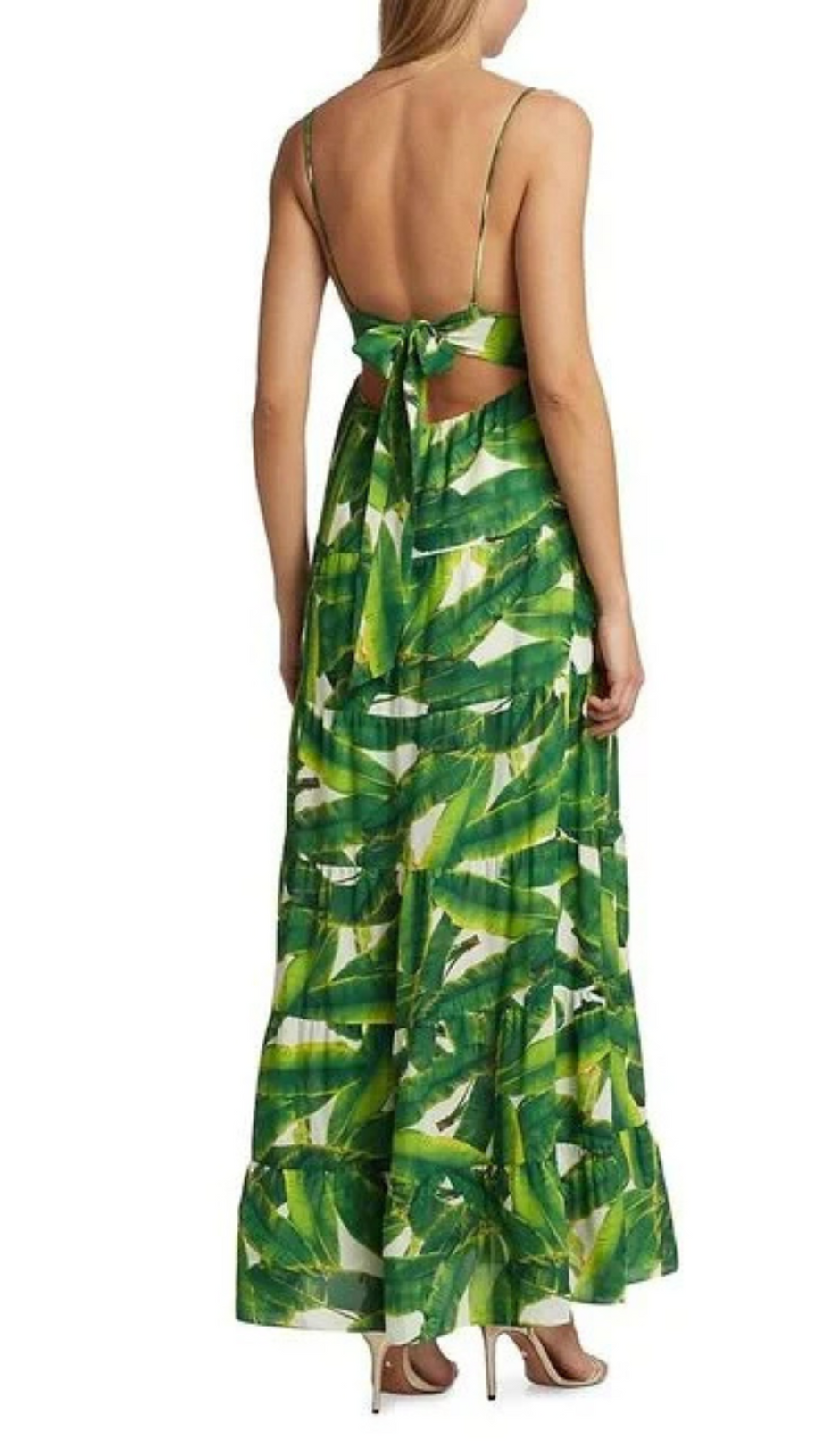 LEAF-PRINT STRAP MAXI DRESS