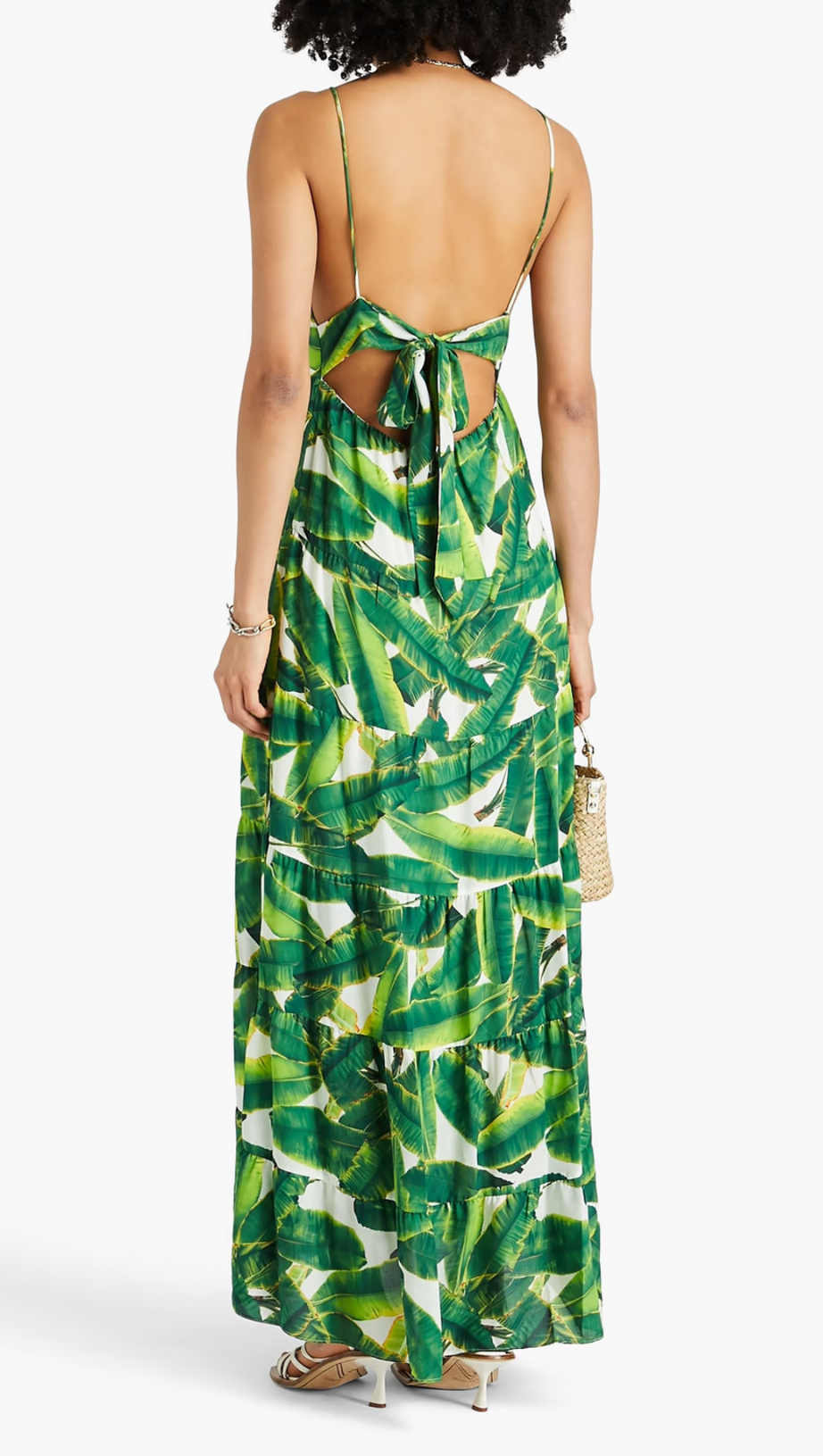 LEAF-PRINT STRAP MAXI DRESS