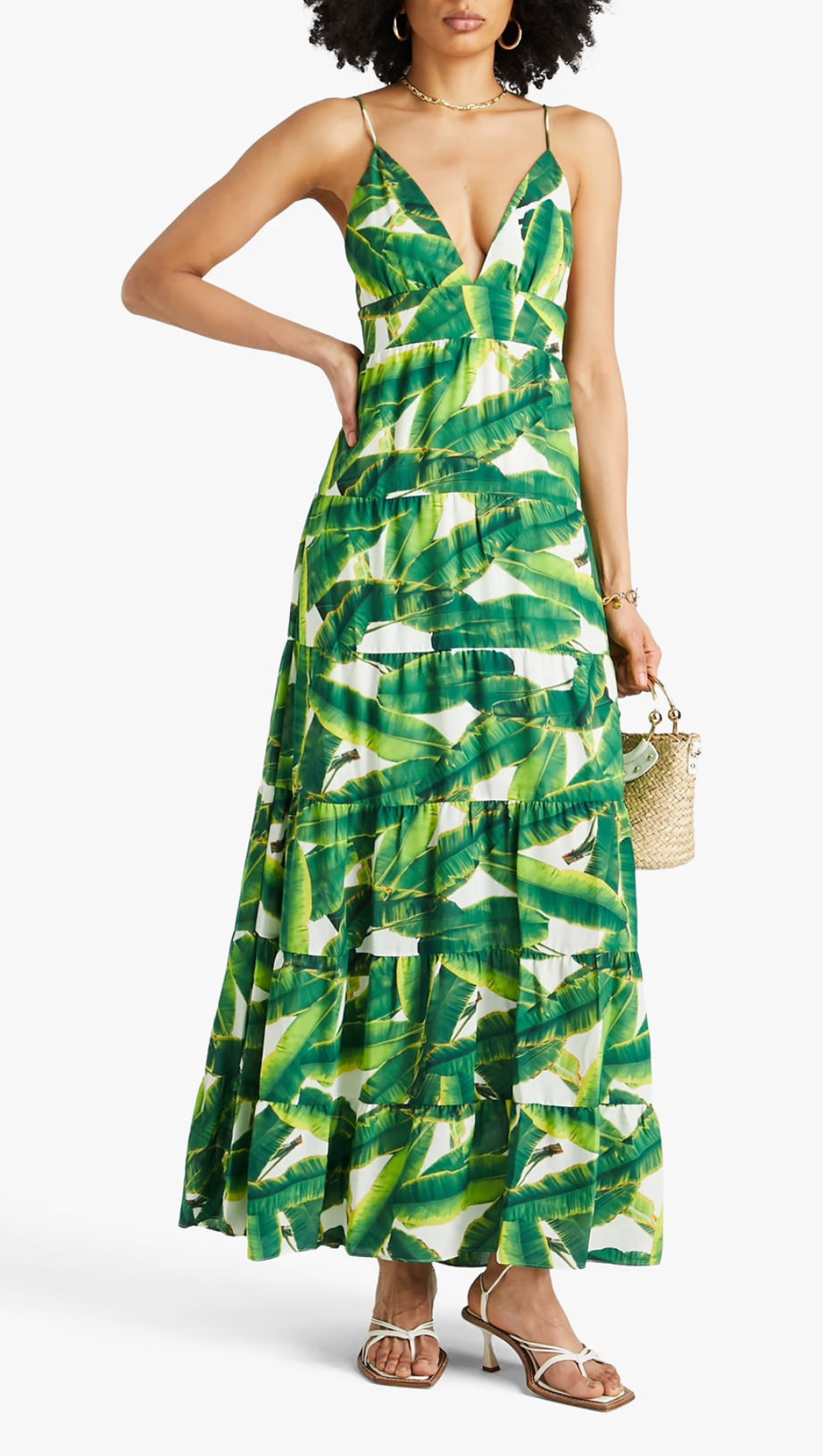 LEAF-PRINT STRAP MAXI DRESS