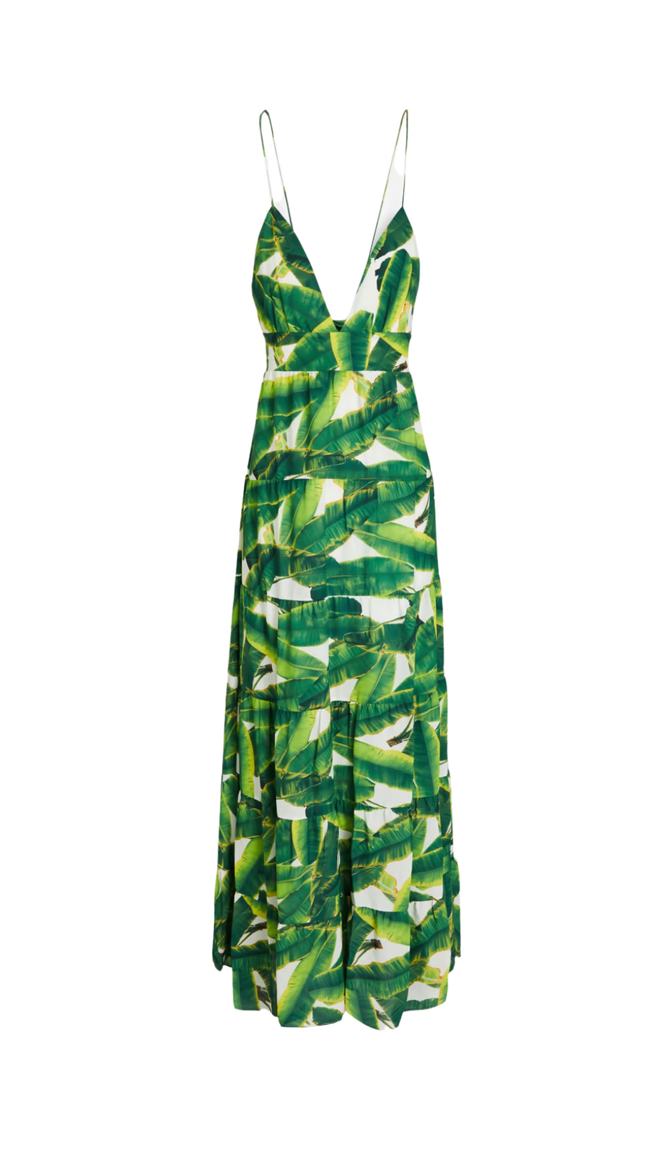 LEAF-PRINT STRAP MAXI DRESS