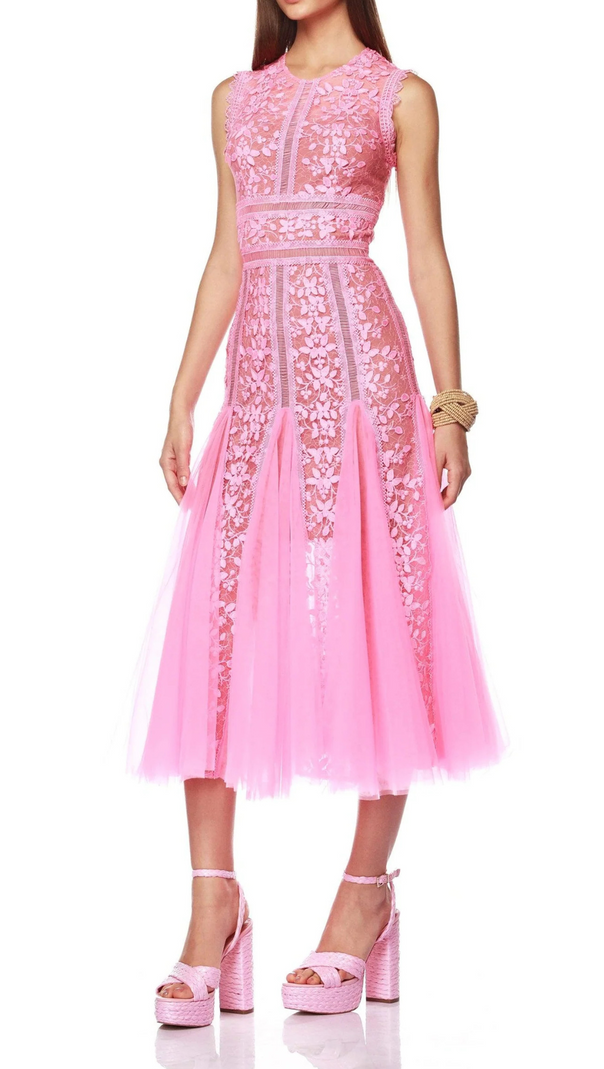 AIIZIE HEATHER EMBROIDERED LACE MIDI DRESS IN PINK - product image