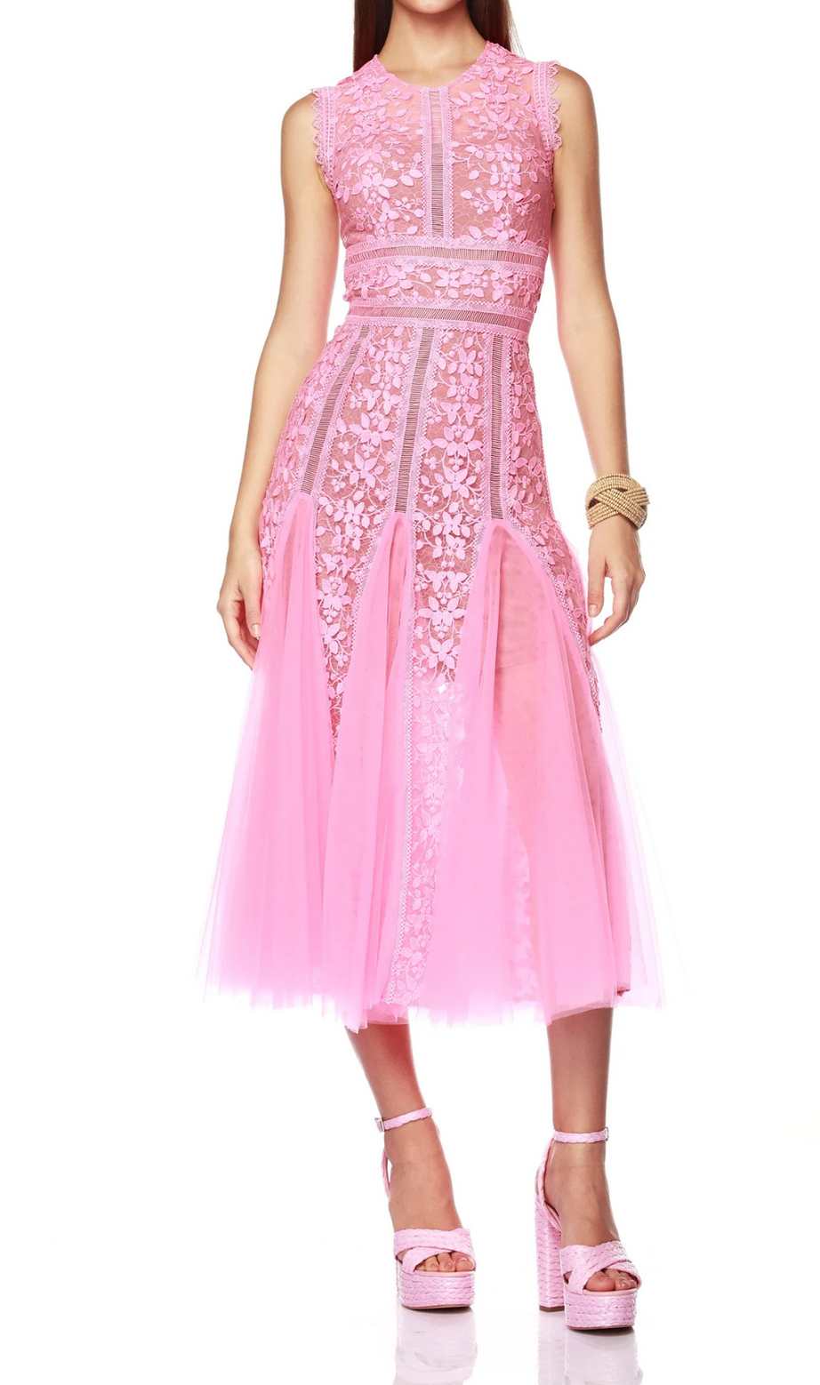 HEATHER MIDIKLEID AUS BESTICKTER SPITZE IN PINK 