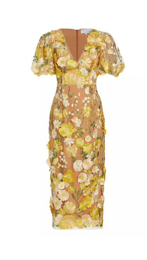 AIIZIE FLORAL PUFF-SLEEVE MIDI DRESS - product image